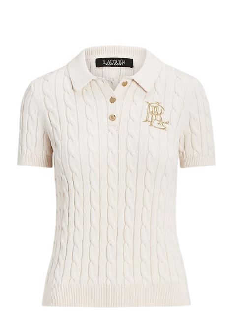Cable-knit cotton polo shirt LAUREN RALPH LAUREN | NATRISSA-SHORT SLEEVE-PULLOVER..MASCARPONE CREAM